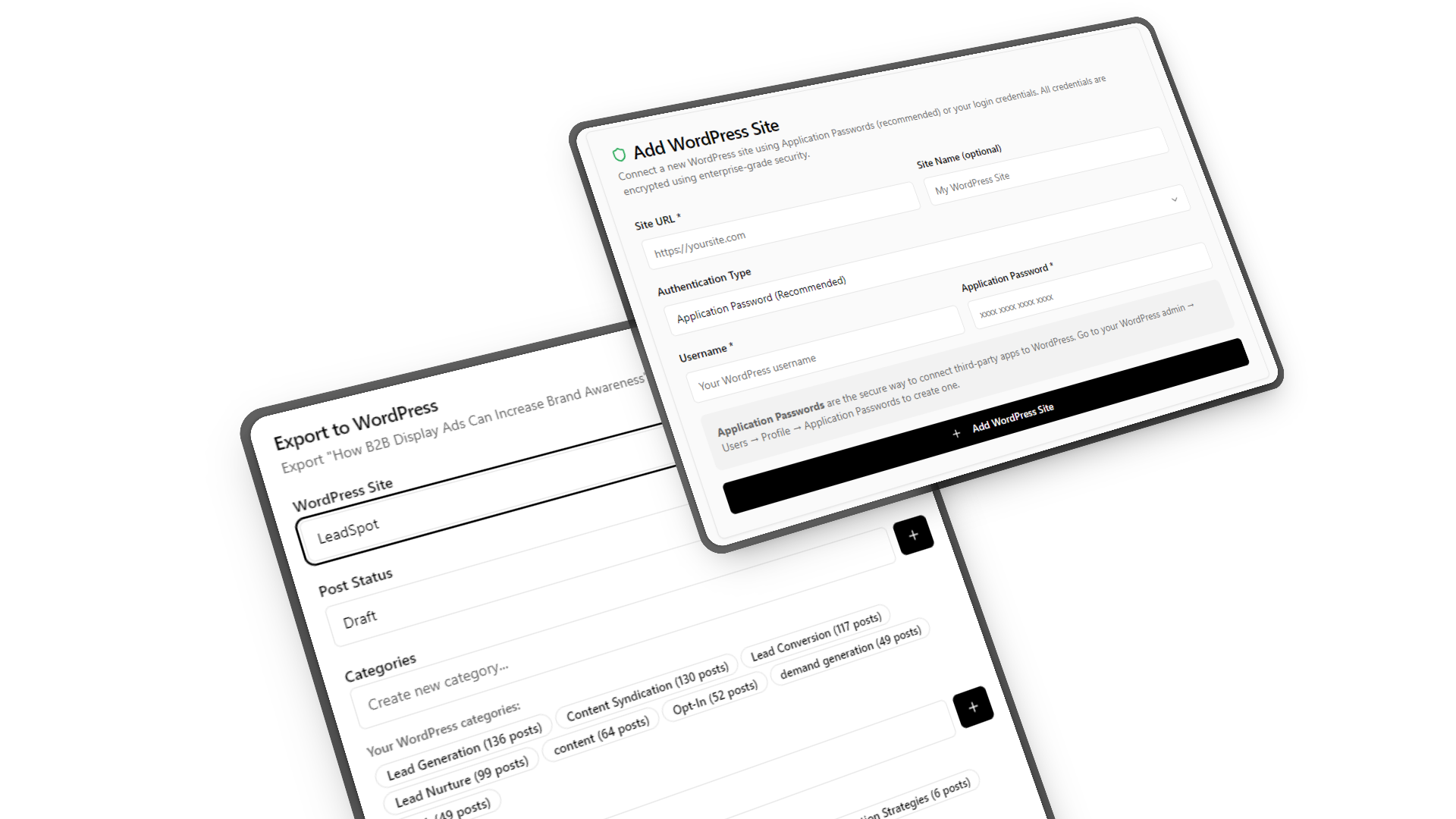 WordPress export interface with smart category mapping and site configuration