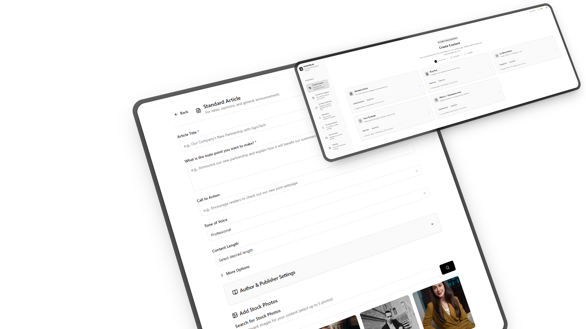 Content generation platform interface