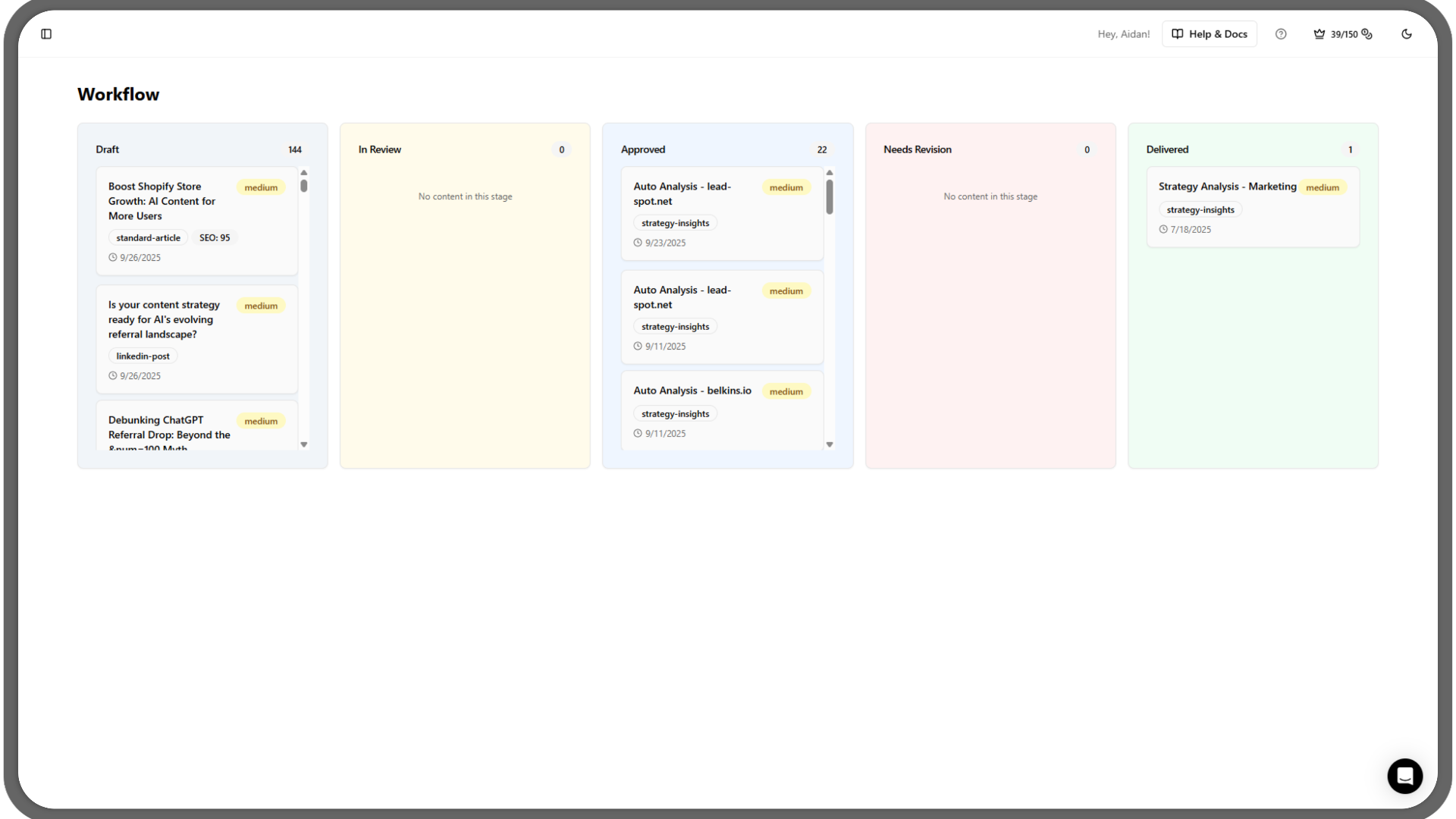 Customizable workflow management kanban board with drag and drop functionality